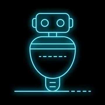 Neon robot icon glowing on dark background Stock Illustration