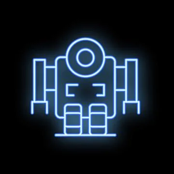 Neon robot icon glowing on dark background Stock Illustration