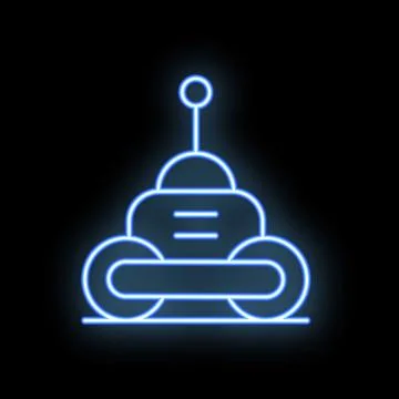 Neon robot icon glowing on dark background Stock Illustration