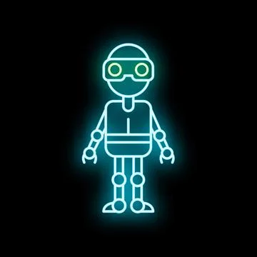 Neon robot icon representing artificial intelligence and technology Illustrazione stock