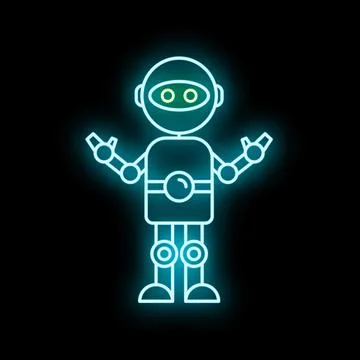 Neon robot icon representing artificial intelligence Stock Illustration