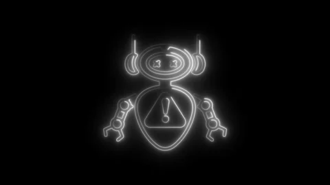 Neon robot malfunction alert animation on black background computer error i.. Stock Footage 308191084
