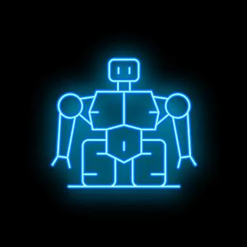 Neon robot standing still with glowing blue light Stock Illustration