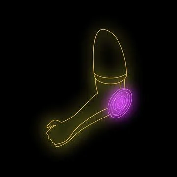 Neon robotic arm showing rotating servo motor, futuristic limb concept Stock Illustration