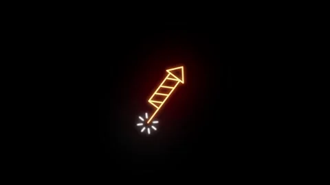 Neon rocket illustration on black background. Stock Footage 319423959