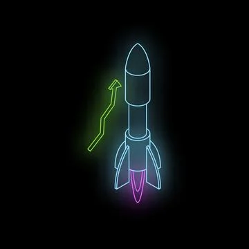 Neon rocket launch startup graph increasing business success concept Stock Illustration