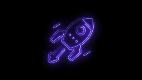 Neon rocket launching animation symbolizing technology innovation and space Stock Footage 322985009