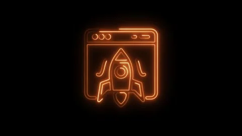 Neon rocket launching from browser window on black background Stock Footage 308178226