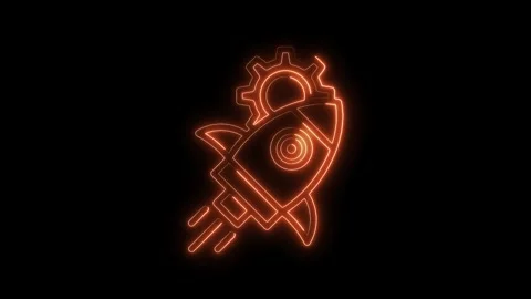 Neon rocket launching with gear concept for innovation and technical progre.. Video stock 316842389