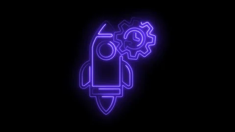 Neon rocket launching with gear time management and startup speed Stock Footage 309916895