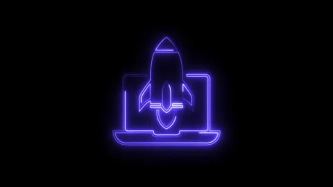 Neon rocket launching from laptop screen business startup success concept a.. Stock Footage 308285920