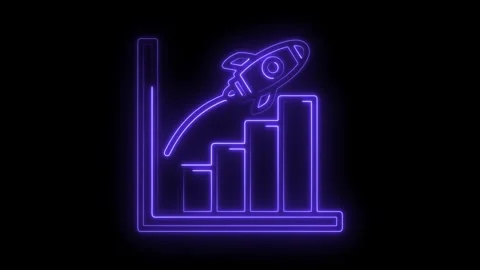 Neon rocket launching over growing chart illustrating successful startup or.. Stock Footage 309912185
