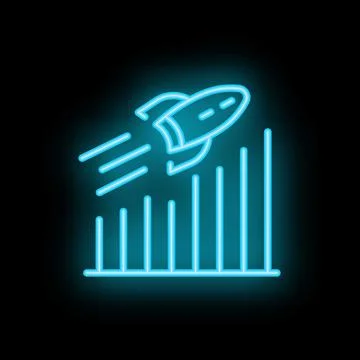 Neon rocket launching over increasing bar chart business concept Stock Illustration