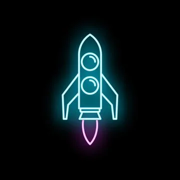 Neon rocket launching representing future space exploration Stock Illustration