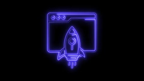 Neon rocket launching from website graphic startup technology business and .. Stock Footage 312448287