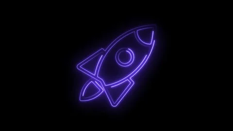 Neon rocket ship icon animation on black background glowing spacecraft concept Stock Footage 322985918