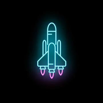 Neon rocket space shuttle launching for tech startup Stock Illustration