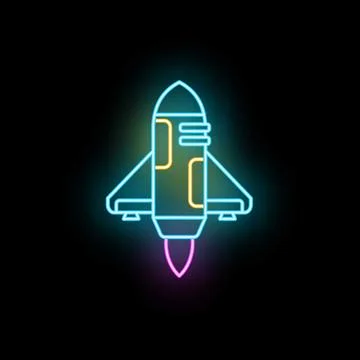 Neon rocket space shuttle launching into cosmos Stock Illustration