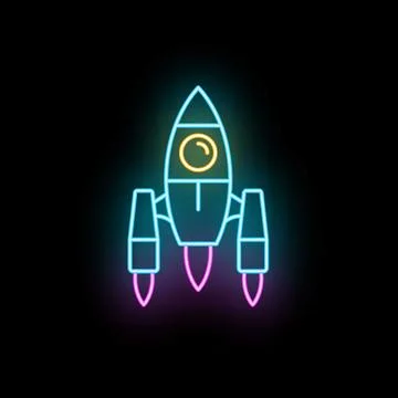 Neon rocket spaceship launching startup business concept Stock Illustration