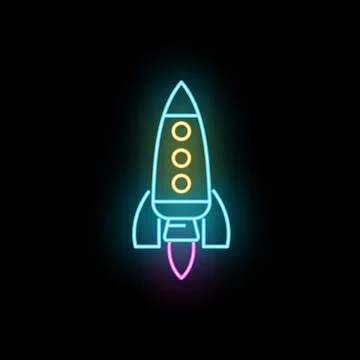 Neon rocket taking off for space flight 스톡 일러스트