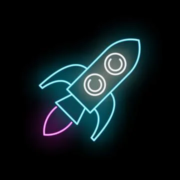 Neon rocket taking off for technology startup launch Illustrazione stock