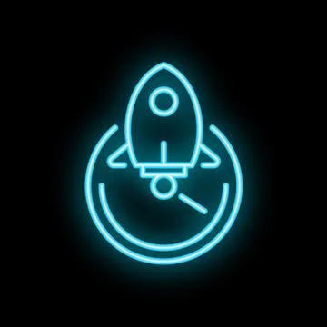 Neon rocket taking off within time limit icon Stock Illustration