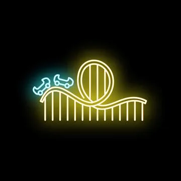 Neon roller coaster ride with loop and carts 库存插图