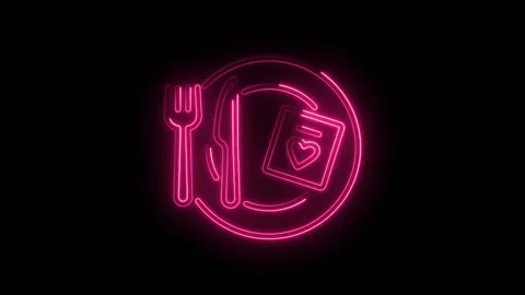 Neon romantic dinner setting heartfelt celebration with glowing pink outlin.. Stock Footage 345992376