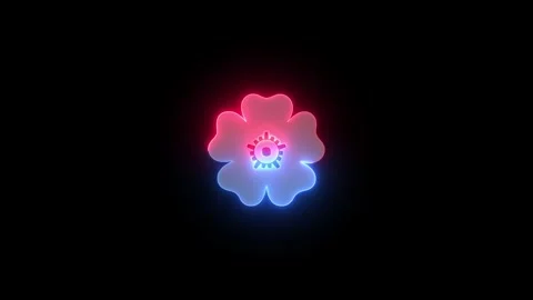 Neon rosette design flower icon blue red color glowing animated Stock Footage 274438206