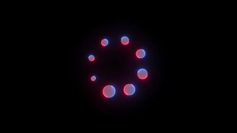 Neon rotating progress ring dots icon blue red color glowing animation black Video stock 270784119
