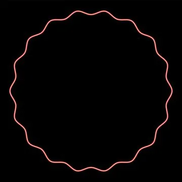 Neon round element with wavy edges Circle label sticker red color vector il.. Stock Illustration