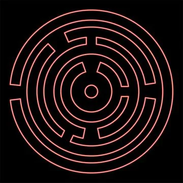 Neon round labyrinth Circle maze red color vector illustration image flat sty Stockillustratie