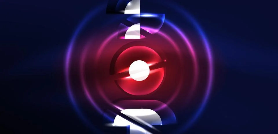 Neon round shapes, lines and triangle elements. Hi-tech design for wallpaper イラスト素材