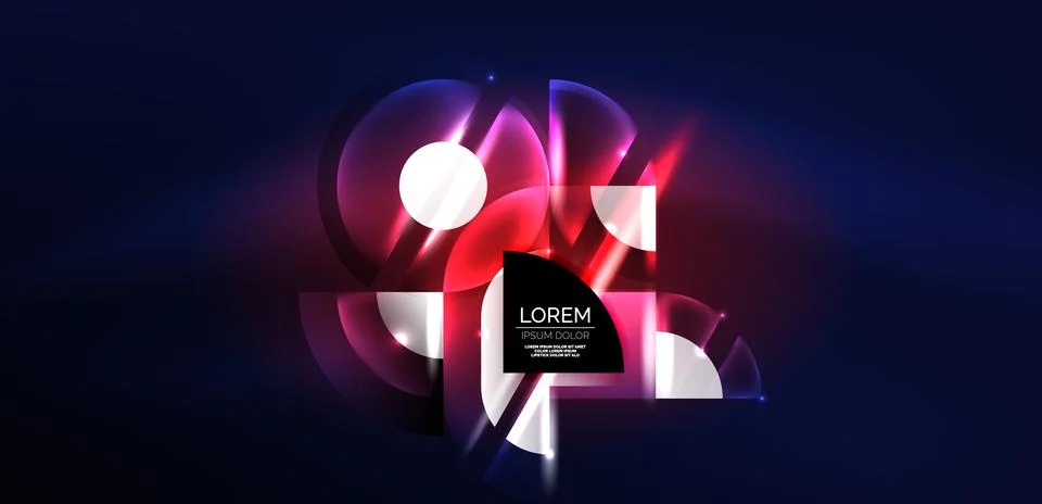Neon round shapes, lines and triangle elements. Hi-tech design for wallpaper Stock Illustration