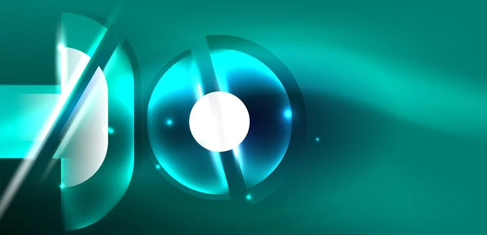 Neon round shapes, lines and triangle elements. Hi-tech design for wallpaper Stock Illustration