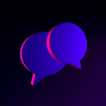 Neon round speech balloons icon. 3d rendering ui ux interface element. Dark.. Stock Illustration