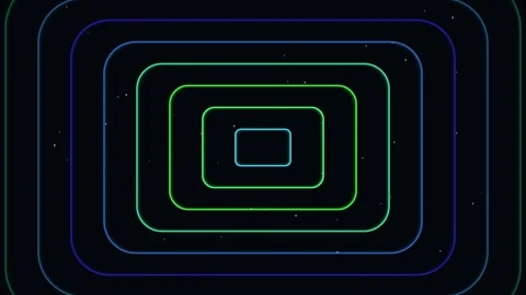 Neon rounded rectangle tunnel background, colorful glowing geometric line Stock Footage 342687587