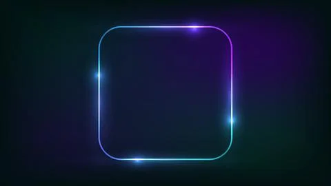 Neon rounded square frame with shining effects Stock Illustration