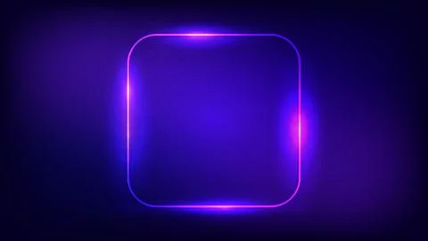 Neon rounded square frame with shining effects Stock Illustration