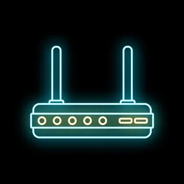 Neon router icon representing wireless internet connection 스톡 일러스트
