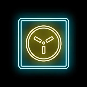 Neon safe lock wheel glowing in square frame Stock Illustration