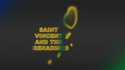 Neon Saint Vincent &amp; Grenadines Map Outline Glow National Colors Illustration Stock Illustration