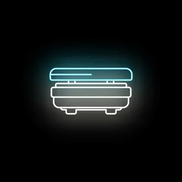 Neon sandwich maker glowing line icon on black background Stock Illustration