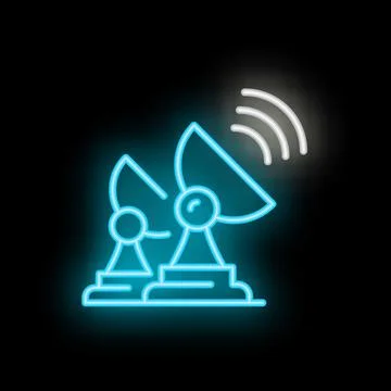 Neon satellite dish transmitting data signal icon Stock Illustration