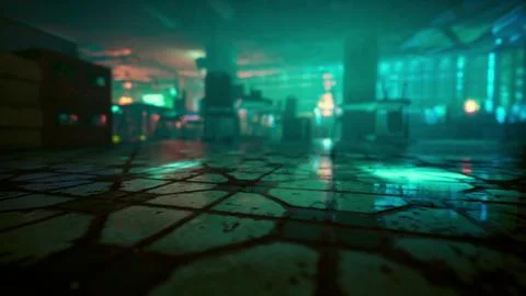 Neon-saturated Asian bar empty of people at night Stock Illustration