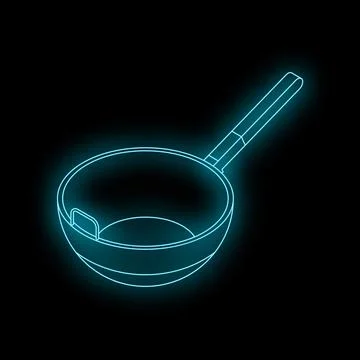 Neon saucepan shining on black background for restaurant menu or cooking blog Stock Illustration