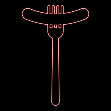 Neon sausage on fork grilled barbeque meat BBQ picnic food restaurant concept Stock Illustration