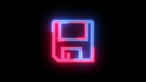 Neon save icon blue red color glowing animation black background Stock Footage 265995575