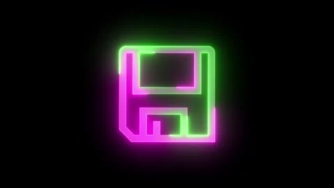Neon save icon green pink color glowing animation black background Stock Footage 265995494