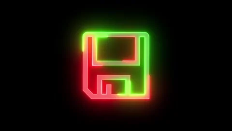 Neon save icon green red color glowing animation black background Stock Footage 265995503